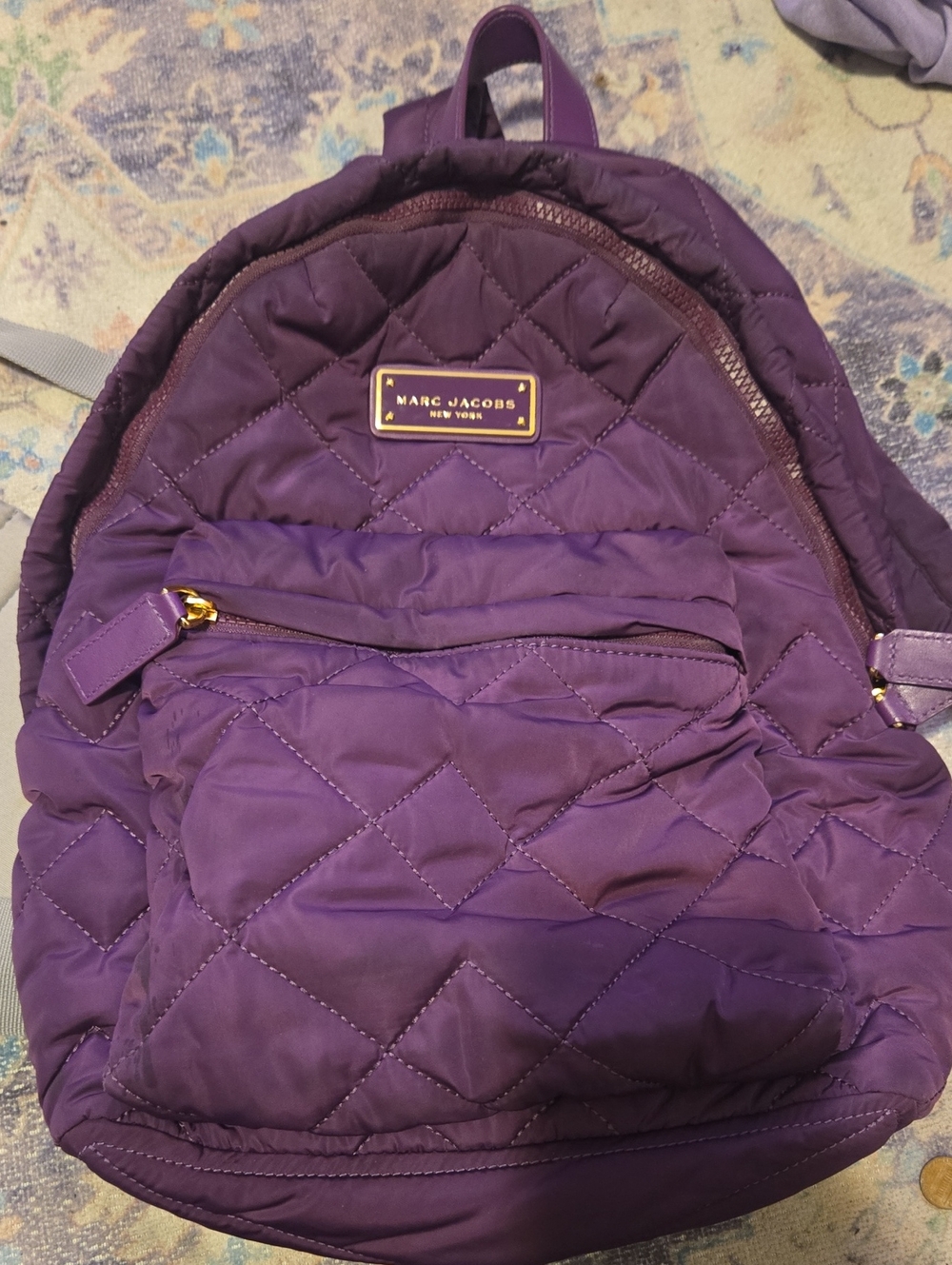 Marc by Marc Jacobs Quilted Nylon Backpack Purple Plum Gold Hardware